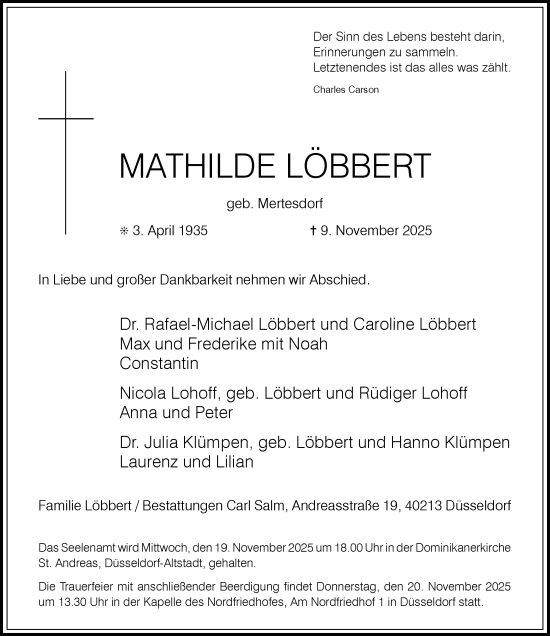 Traueranzeige von Mathilde Löbbert von Rheinische Post