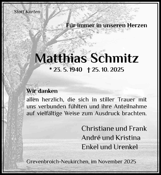 Traueranzeige von Matthias Schmitz von Rheinische Post