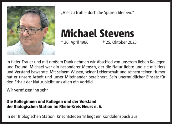 Traueranzeige von Michael Stevens von Rheinische Post