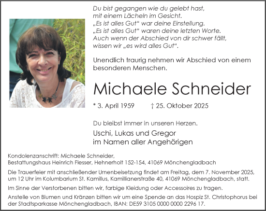 Traueranzeige von Michaele Schneider von Rheinische Post