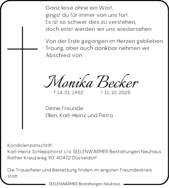 Traueranzeige von Monika Becker von Rheinische Post