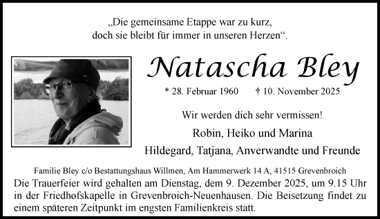 Traueranzeige von Natascha Bley von Rheinische Post