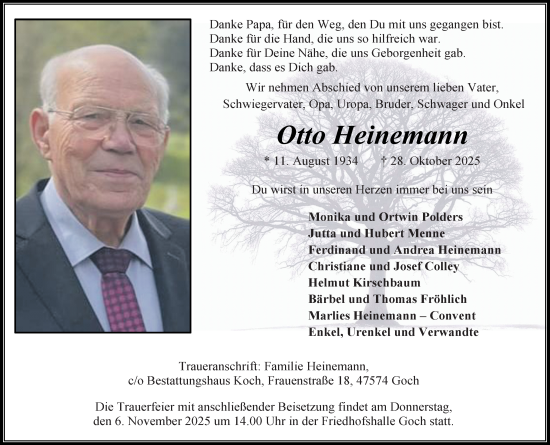 Traueranzeige von Otto Heinemann von Rheinische Post