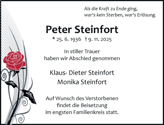 Traueranzeige von Peter Steinfort von Rheinische Post