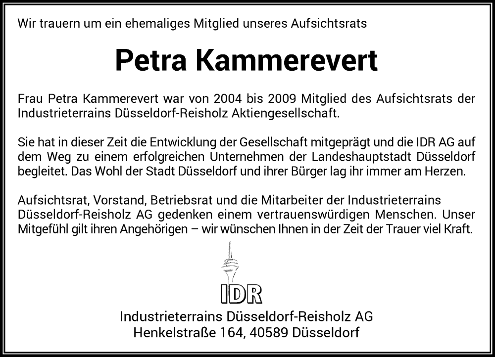  Traueranzeige für Petra Kammerevert vom 15.11.2025 aus Rheinische Post