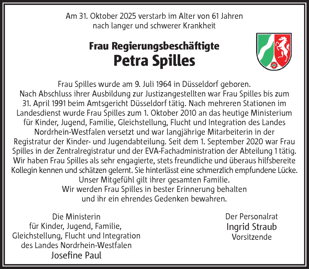  Traueranzeige für Petra Spilles vom 08.11.2025 aus Rheinische Post