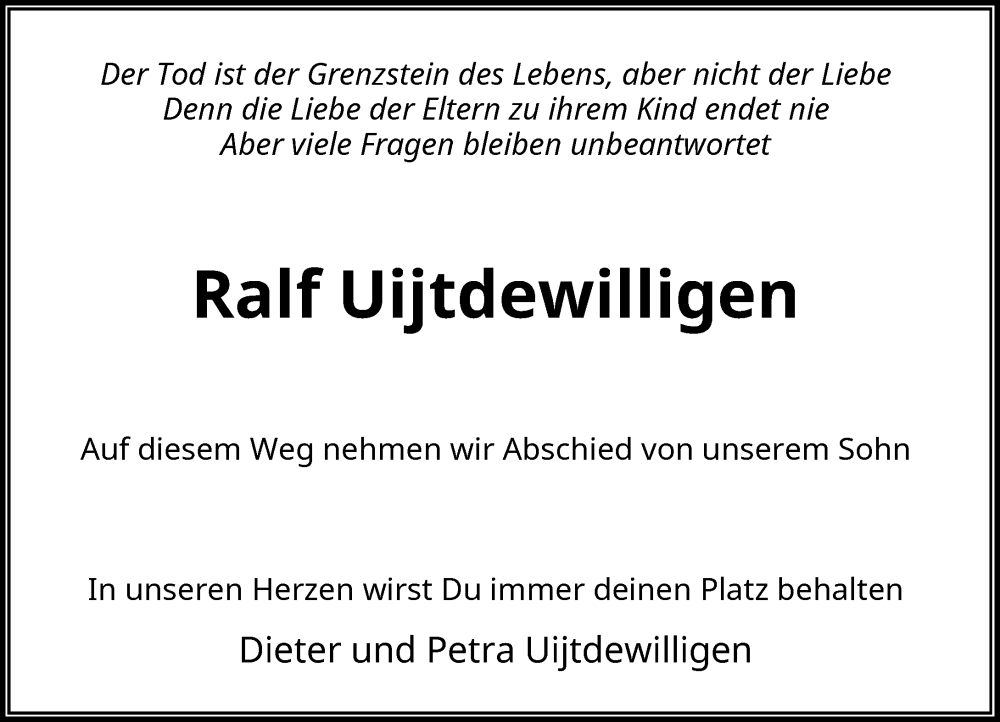  Traueranzeige für Ralf Uijtdewilligen vom 12.11.2025 aus Rheinische Post