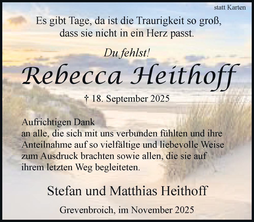  Traueranzeige für Rebecca Heithoff vom 29.11.2025 aus Rheinische Post