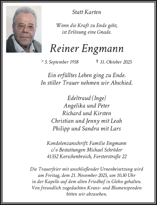Traueranzeige von Reiner Engmann von Rheinische Post