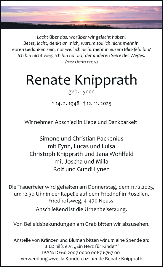 Traueranzeige von Renate Knipprath von Rheinische Post