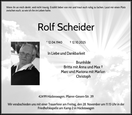 Traueranzeige von Rolf Scheider von Rheinische Post