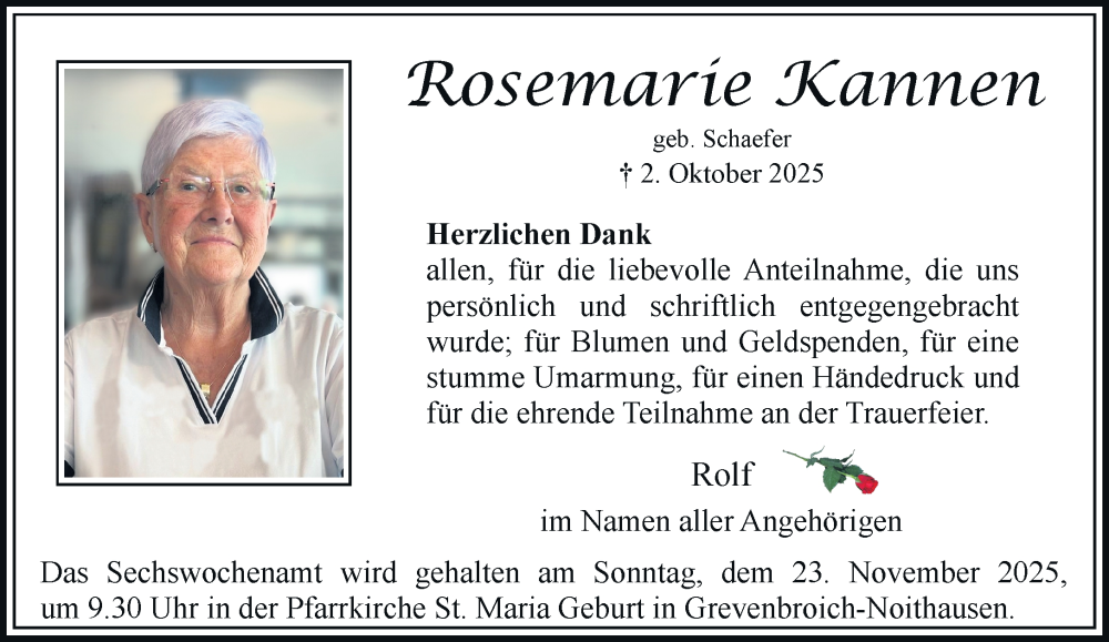  Traueranzeige für Rosemarie Kannen vom 15.11.2025 aus Rheinische Post