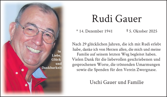 Traueranzeige von Rudi Gauer von Rheinische Post