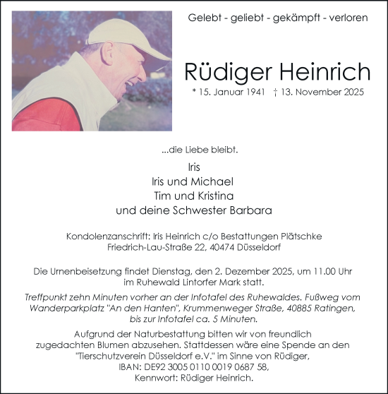 Traueranzeige von Rüdiger Heinrich von Rheinische Post