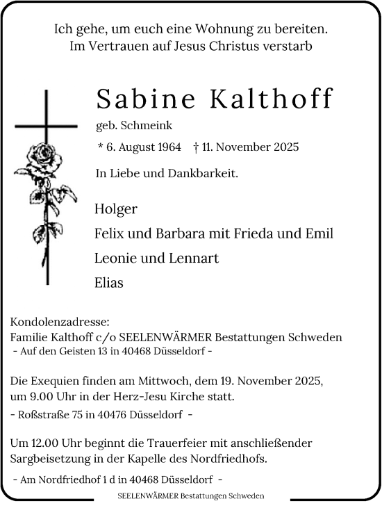 Traueranzeige von Sabine Kalthoff von Rheinische Post