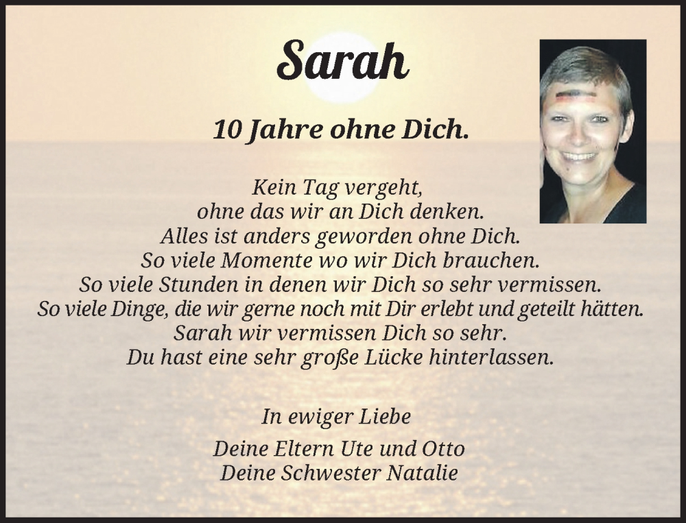  Traueranzeige für Sarah  vom 15.11.2025 aus Rheinische Post