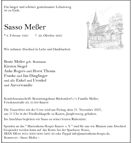 Traueranzeige von Sasso Meßer von Rheinische Post