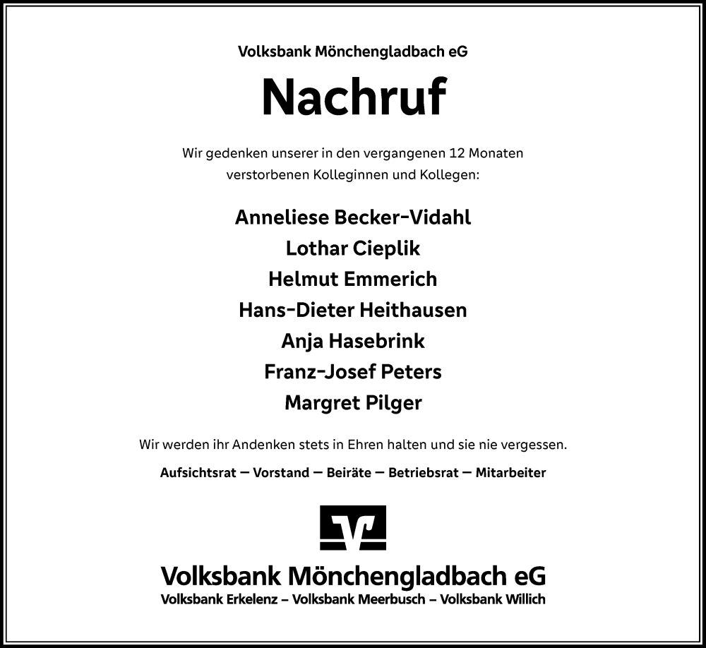  Traueranzeige für Sterbetafel vom 22.11.2025 vom 22.11.2025 aus Rheinische Post