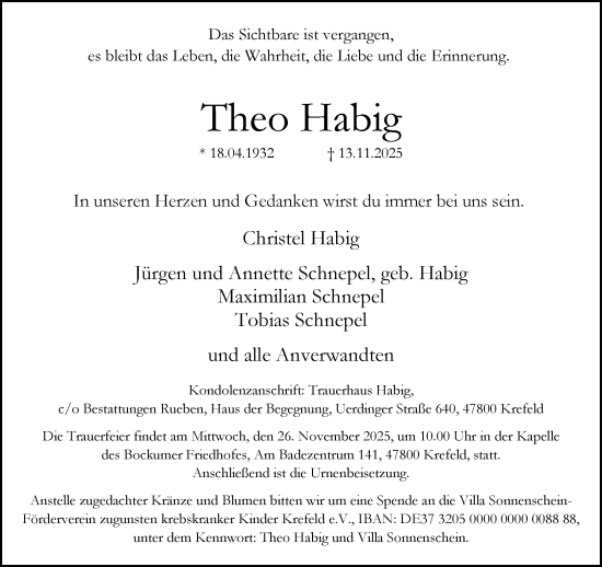 Traueranzeige von Theo Habig von Rheinische Post