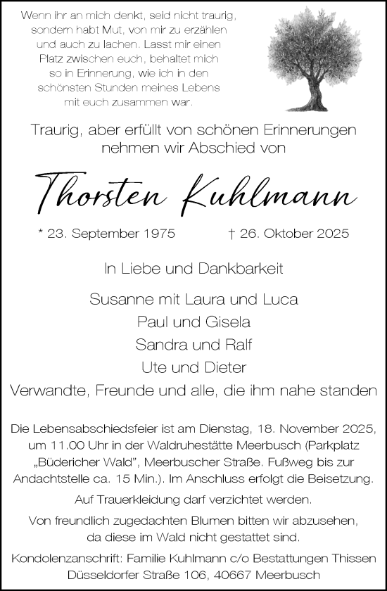 Traueranzeige von Thorsten Kuhlmann von Rheinische Post