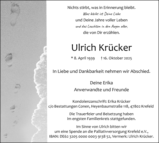 Traueranzeige von Ulrich Krücker von Rheinische Post