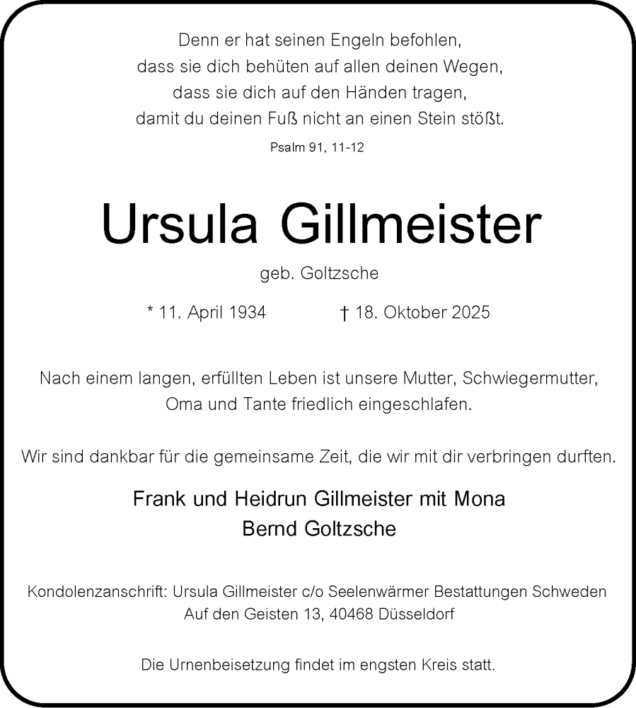  Traueranzeige für Ursula Gillmeister vom 01.11.2025 aus Rheinische Post