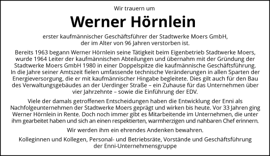 Traueranzeige von Werner Hörnlein von Rheinische Post