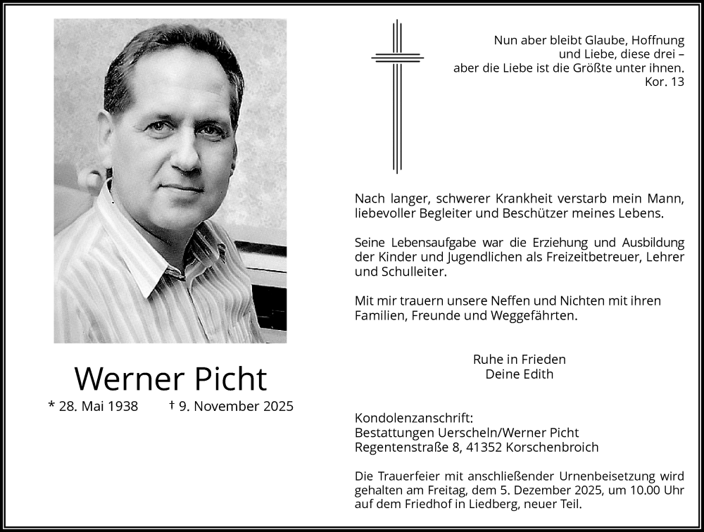  Traueranzeige für Werner Picht vom 29.11.2025 aus Rheinische Post