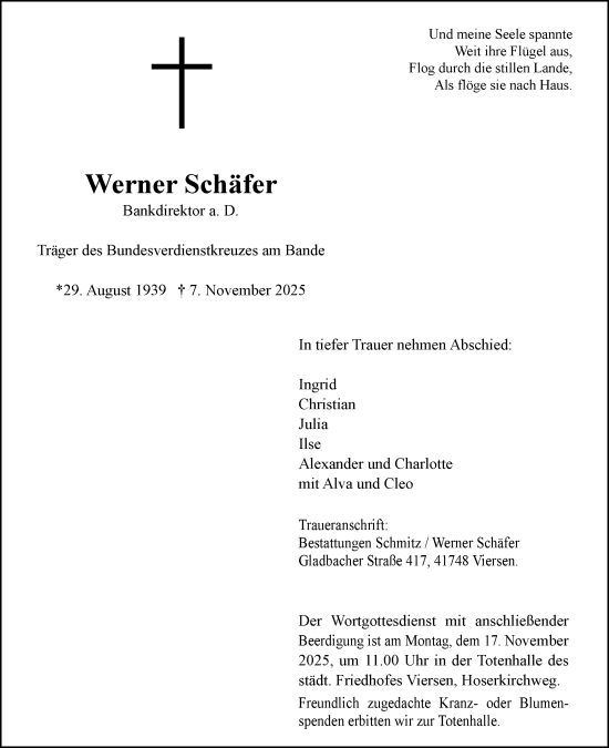 Traueranzeige von Werner Schäfer von Rheinische Post