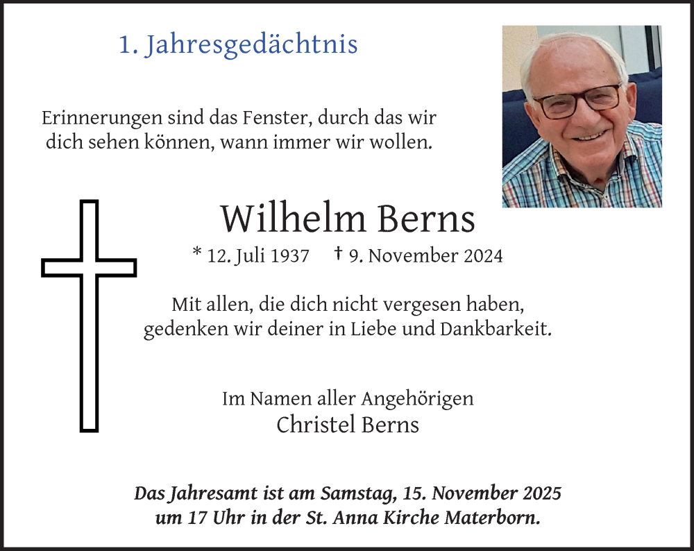  Traueranzeige für Wilhelm Berns vom 08.11.2025 aus Rheinische Post