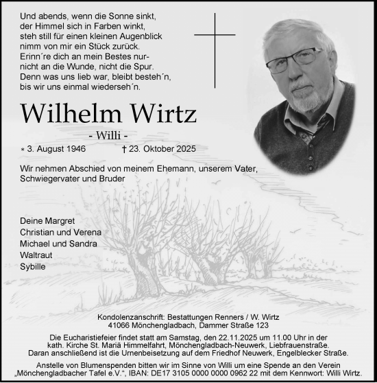 Traueranzeige von Wilhelm Wirtz von Rheinische Post
