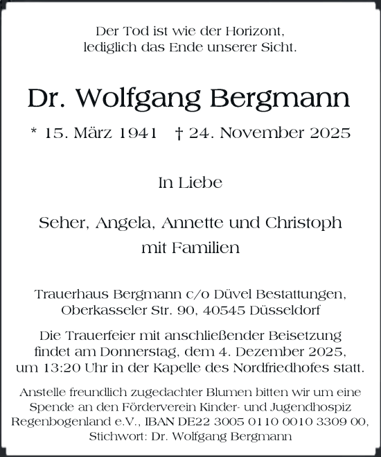 Traueranzeige von Wolfgang Bergmann von Rheinische Post