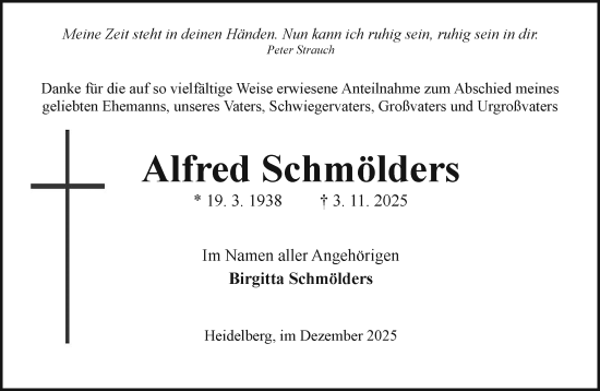 Traueranzeige von Alfred Schmölders von Rheinische Post