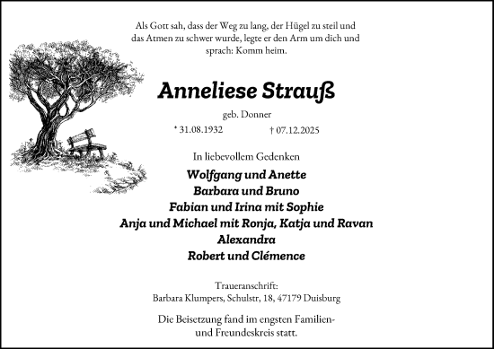 Traueranzeige von Anneliese Strauss von Rheinische Post