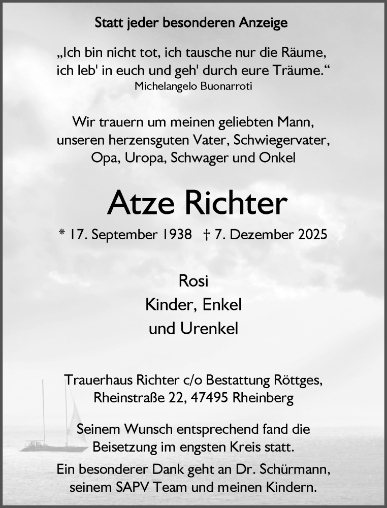  Traueranzeige für Atze Richter vom 20.12.2025 aus Rheinische Post