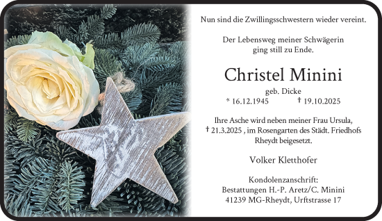Traueranzeige von Christel Minini von Rheinische Post