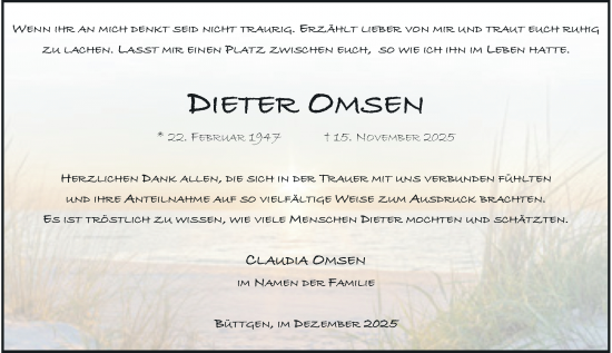 Traueranzeige von Dieter Omsen von Rheinische Post