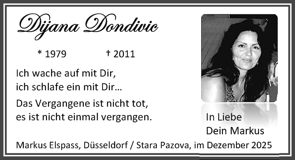  Traueranzeige für Dijana Dondivic vom 20.12.2025 aus Rheinische Post