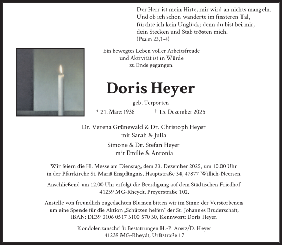 Traueranzeige von Doris Heyer von Rheinische Post