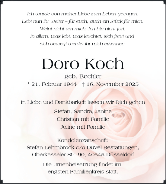 Traueranzeige von Doro Koch von Rheinische Post
