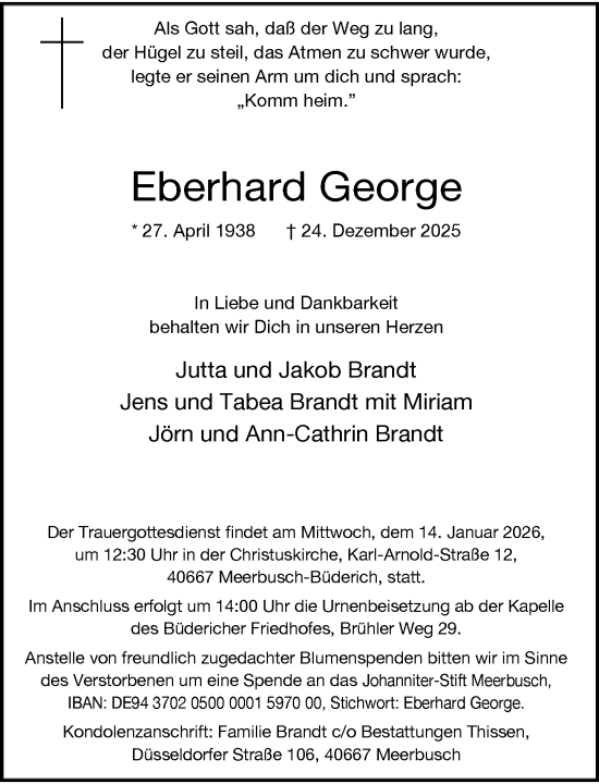 Traueranzeige von Eberhard George von Rheinische Post