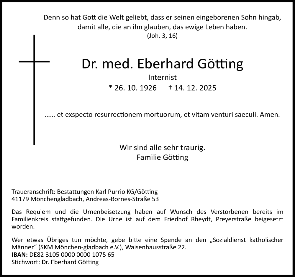  Traueranzeige für Eberhard Götting vom 03.01.2026 aus Rheinische Post