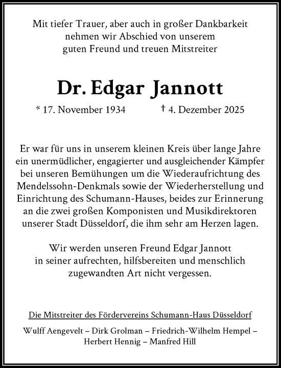 Traueranzeige von Edgar Jannott von Rheinische Post