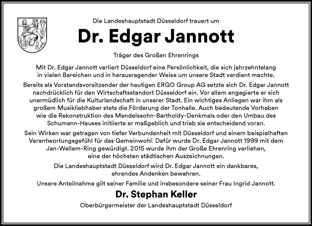  Traueranzeige für Edgar Jannott vom 13.12.2025 aus Rheinische Post