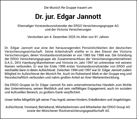 Traueranzeige von Edgar Jannott von Rheinische Post