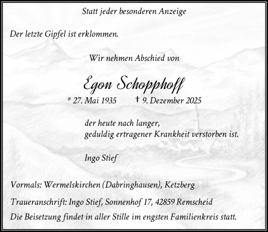 Traueranzeige von Egon Schopphoff von Rheinische Post