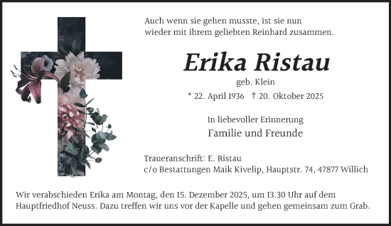 Traueranzeige von Erika Ristau von Rheinische Post
