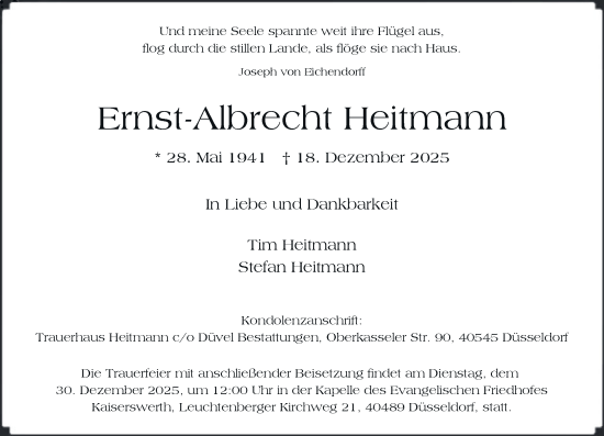 Traueranzeige von Ernst-Albrecht Heitmann von Rheinische Post