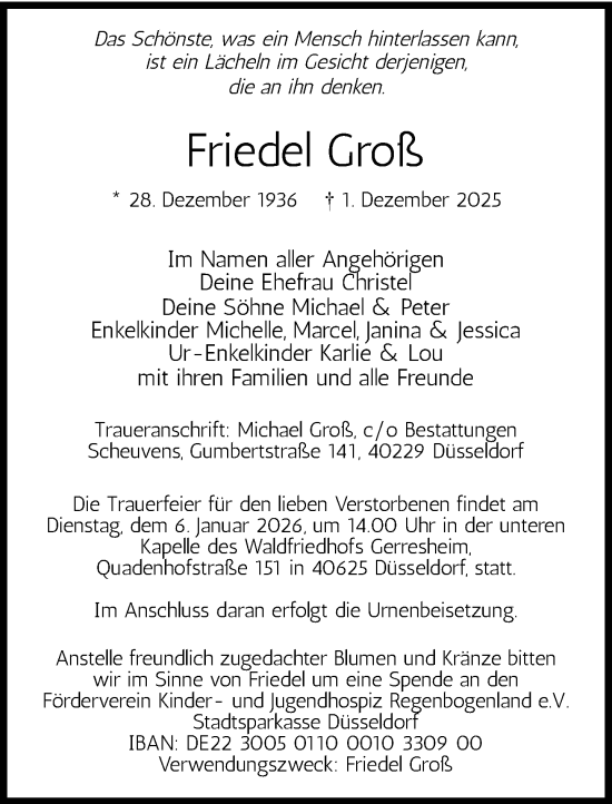 Traueranzeige von Friedel Groß von Rheinische Post