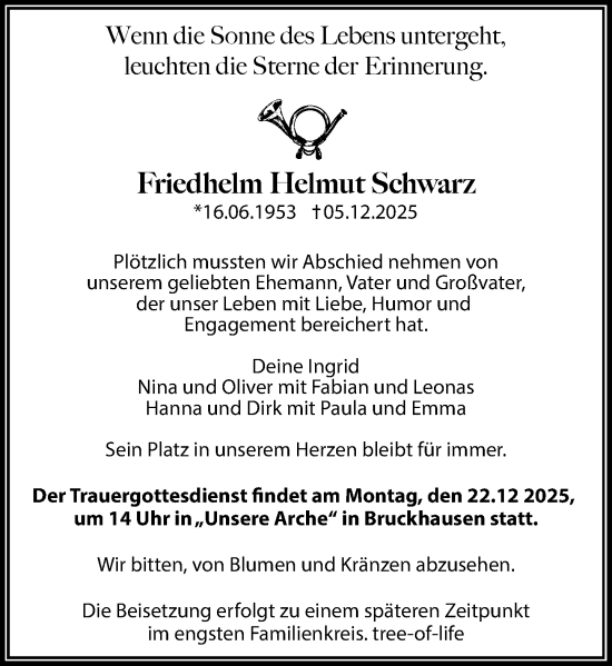 Traueranzeige von Friedhelm Helmut Schwarz von Rheinische Post